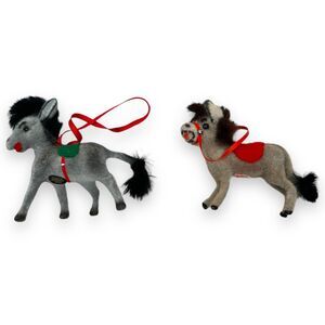 Vintage Wagner Deko Flocked Miniature Donkey Animal Lot of 2 Holiday Ornaments